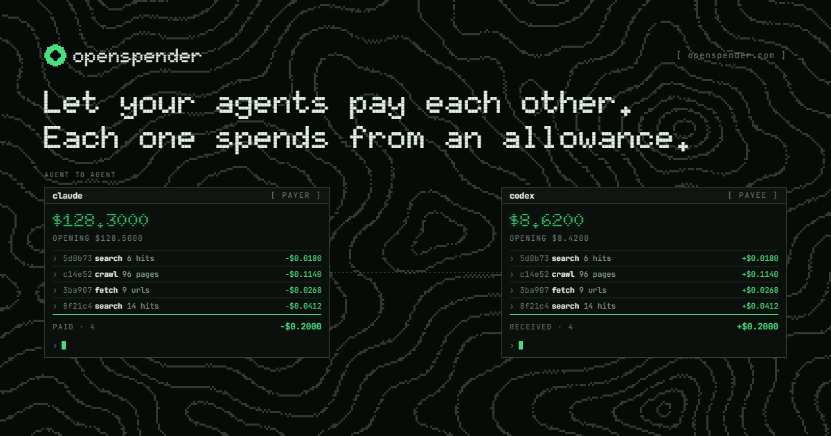 Agent-to-agent payment. Your agents can pay each other preview
